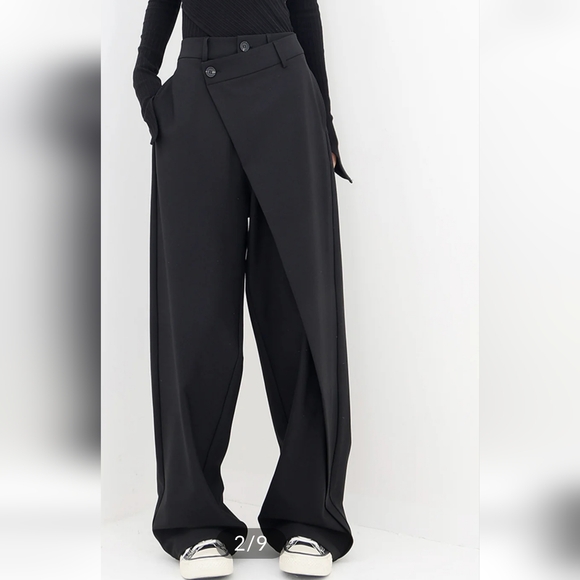 Asymmetrical Layer Button Wide Leg Dress Pants - Picture 2 of 4